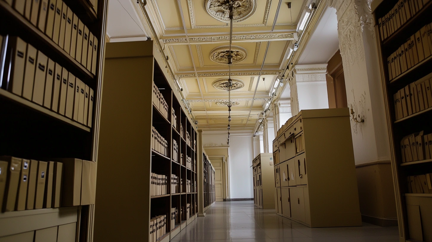 Photograph of a room of archives